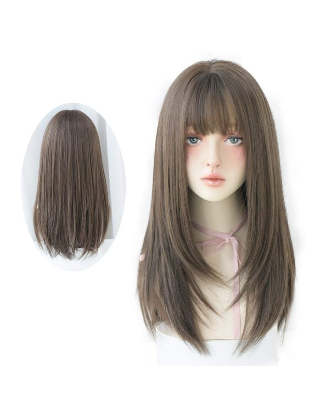 Women's Cold Brown Heat Resistant Synthetic High Density Straight Wigs Bangs